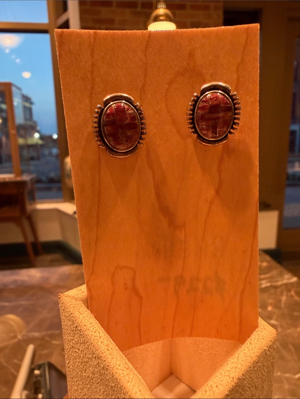Purple Spiny Inlaid Vintage Earrings, N.A. - Picture 1 of 1